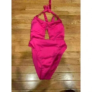 Trina Turk Women's One Piece Halter Swimsuit Pink Size 6 Cutout Design